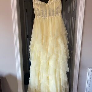Yellow Strapless Ruffled Tiered Gown for Weddings